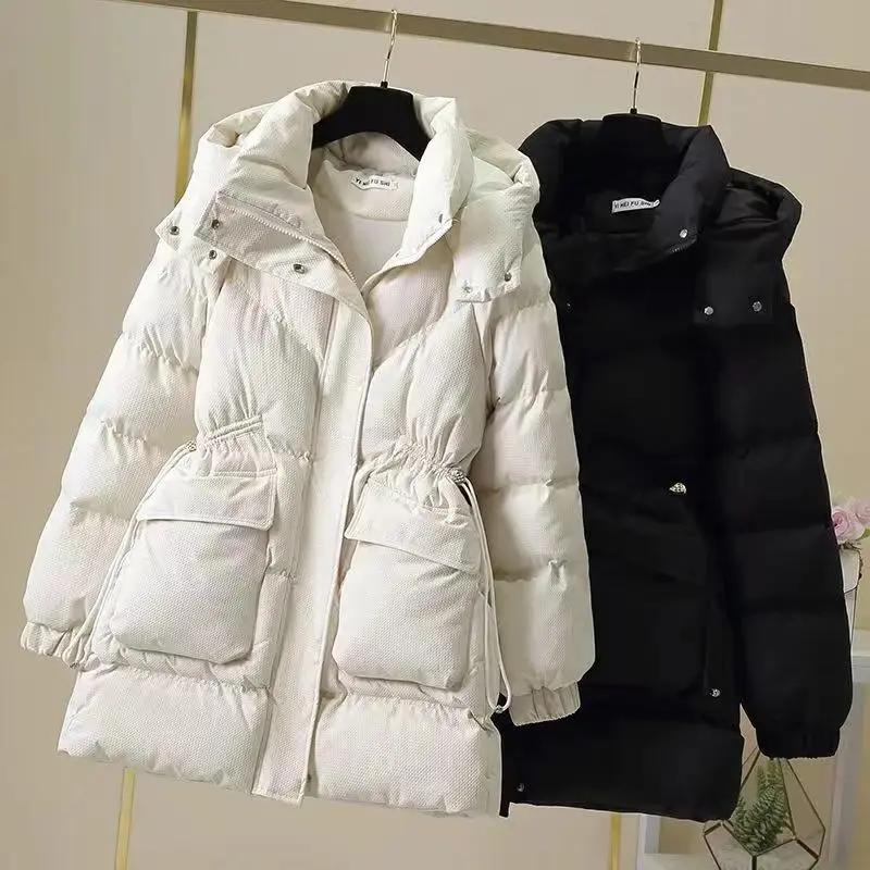 艾莱依2023新款中长款羽绒服女韩版宽松羽绒羽绒服冬季加厚保暖时