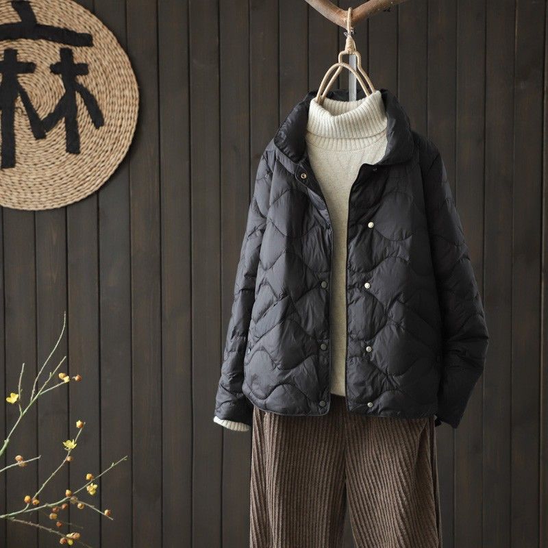 艾莱依反季清仓轻薄羽绒服服女短款韩版宽松百搭冬季羽绒服红色立