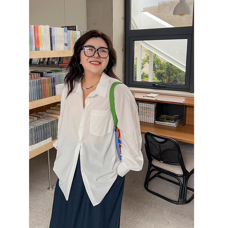 大艺术家/胖mm大码百搭白衬衫