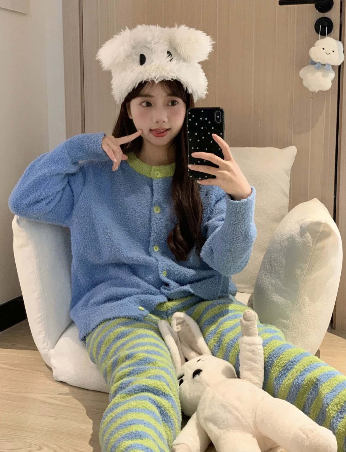 睡衣家居服套装女秋冬款半边绒甜美加厚可外穿两件套