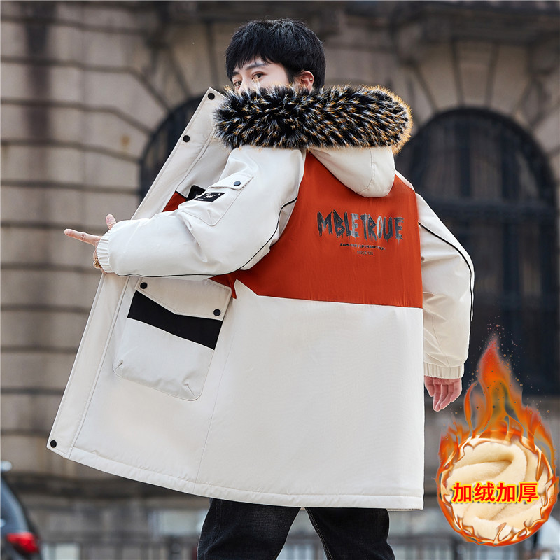 2024冬季新款加绒加厚派克服男士中长款帅气棉服保暖棉袄潮流外套