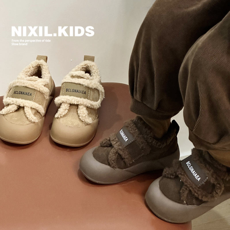 NIXIL冬季新款儿童加绒棉鞋网红款女童毛毛鞋时尚休闲棉鞋