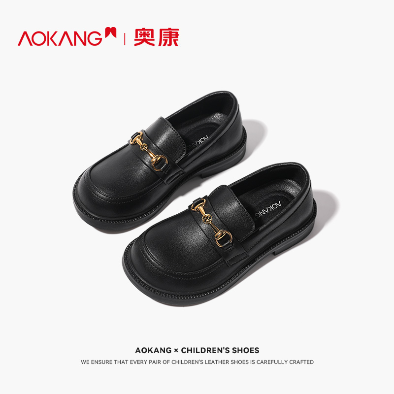 奥康女童皮鞋乐福小女孩公主玛丽珍2025春秋真皮儿童黑色演出单鞋