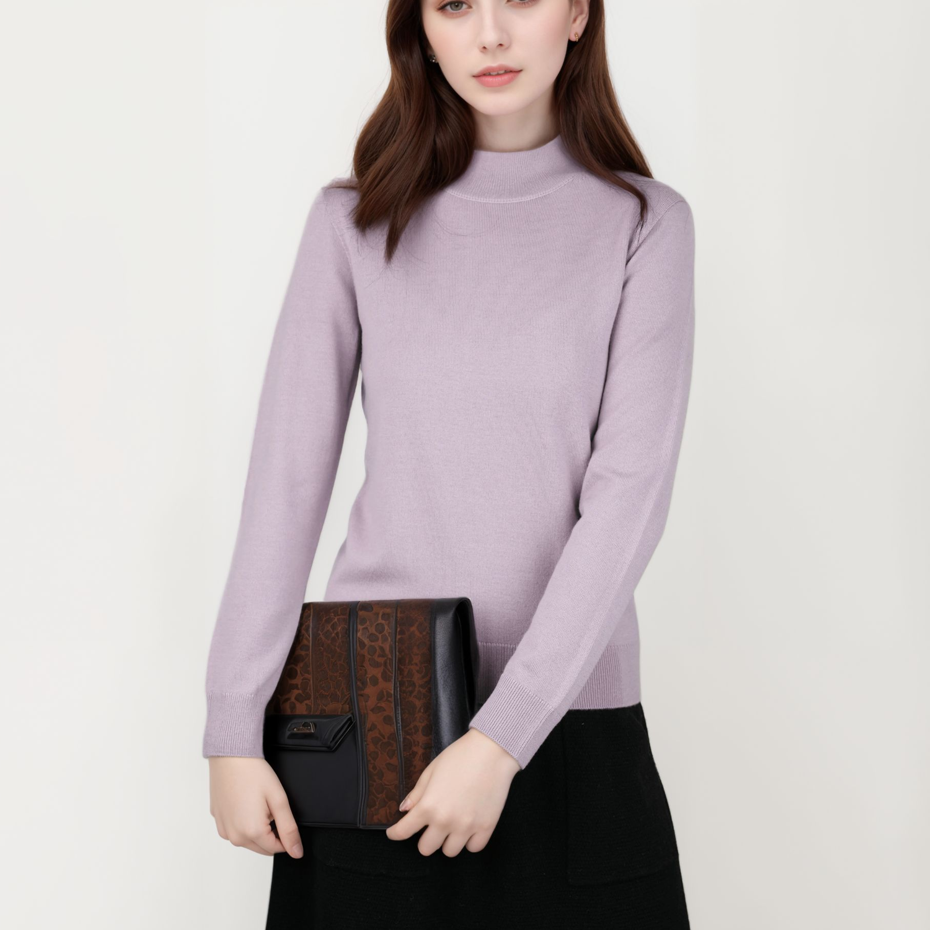 【双股精纺羊毛】数兰朵超细纯羊毛厚款高支高密半高领长袖打底