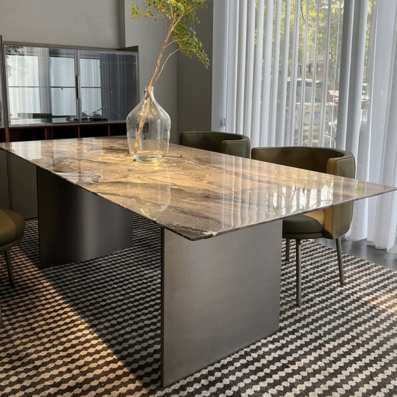 意式极简天然大理石家用餐桌轻奢威尼斯棕餐桌饭桌高端别墅餐台