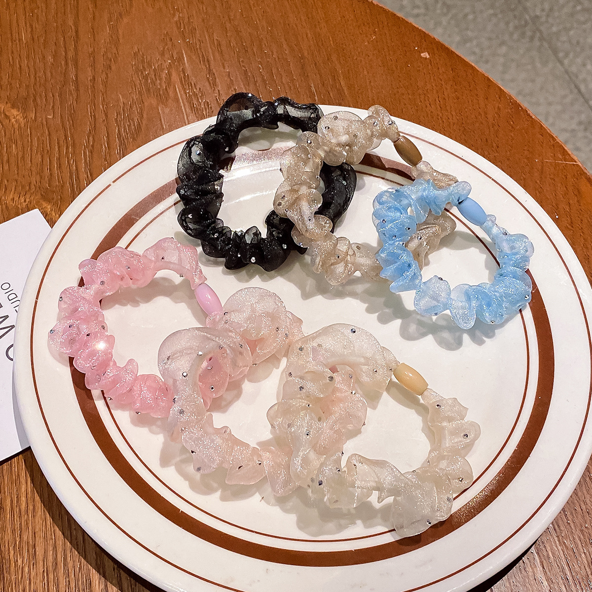 新款烫钻欧根纱小肠发圈高弹力不伤发皮筋头绳女韩版