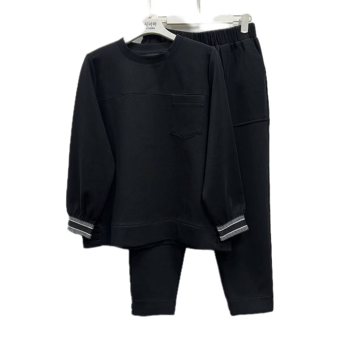 【xineba3】韩国袖口拼接圆领运动服套装时尚洋气舒适休闲百搭