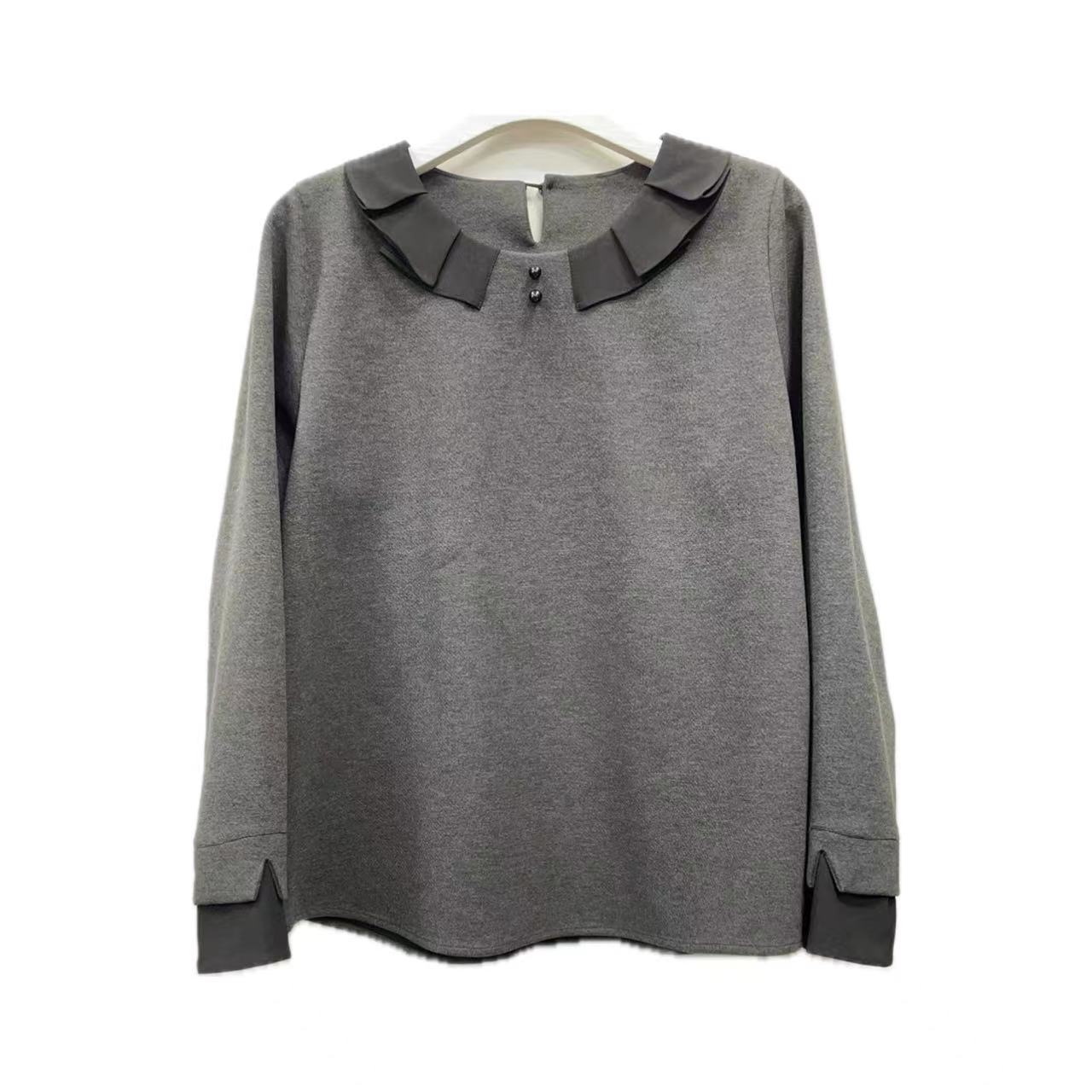 【xineba3】韩国娃娃领长袖衫2024新款女士时尚洋气舒适宽松圆领