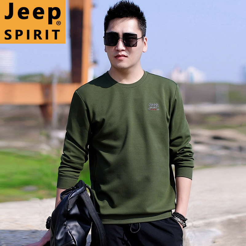 JEEP男士圆领卫衣春秋2025新款休闲高档宽松百搭长袖打底衫卫衣男
