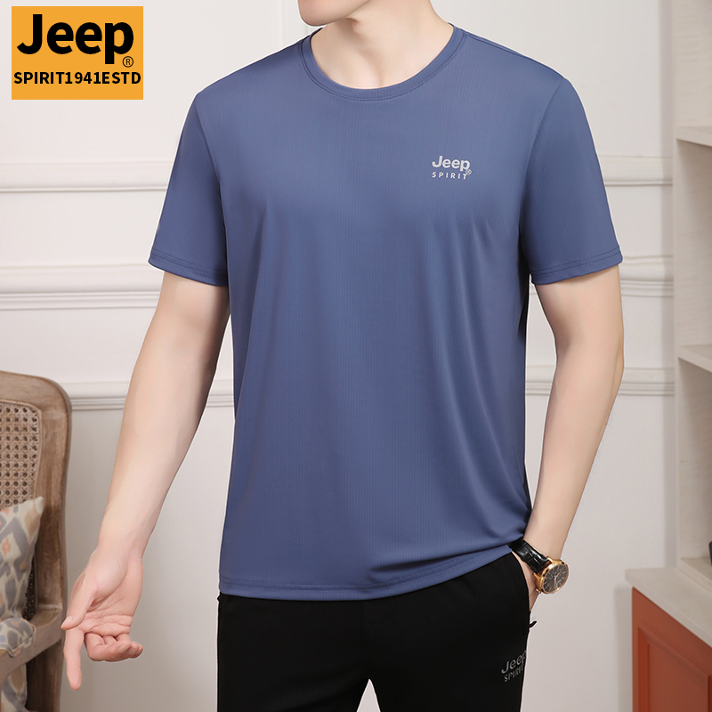 吉普冰丝短袖男士速干t恤2025夏季薄款宽松圆领半袖凉感运动上衣