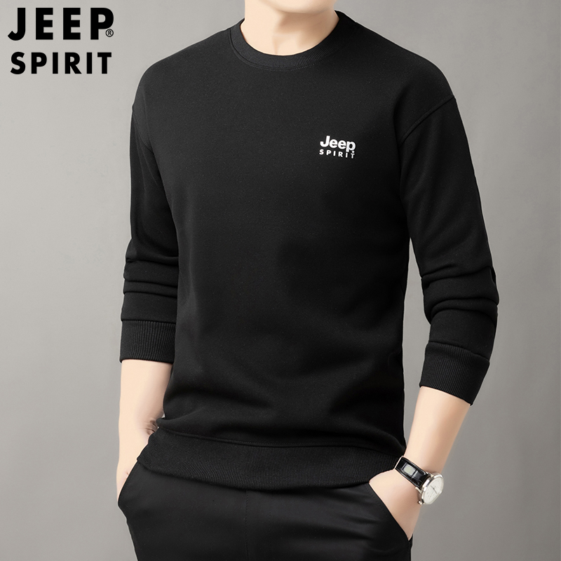 jeep男士卫衣秋冬款2025新款时尚百搭加绒加厚打底衫套头上衣服男