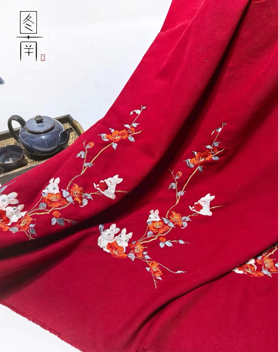 图南山茶兔重工古风汉服刺绣面料磨毛马面设计师毕设童装布料国风