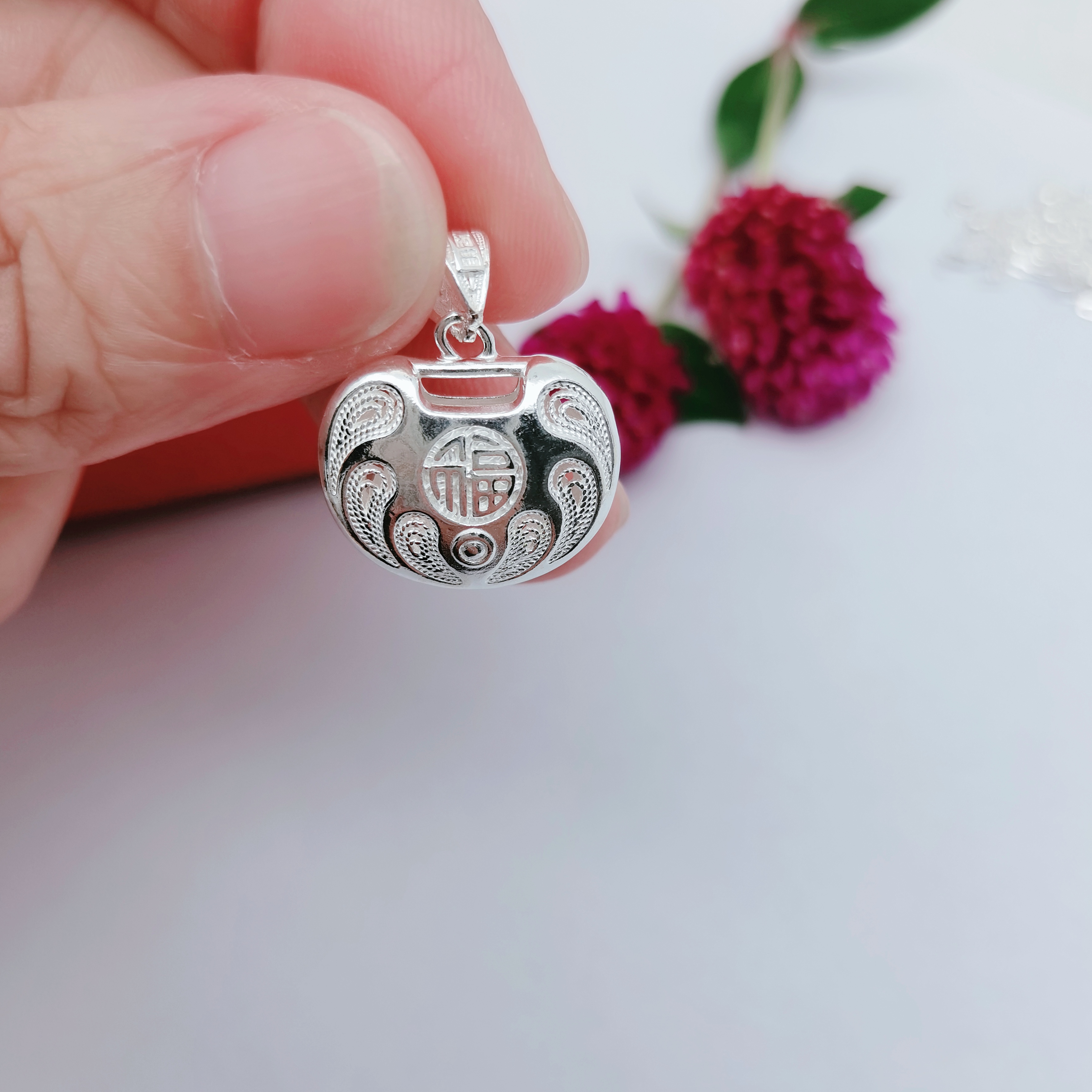 吊坠足银 《福气满满》小胖福吊坠挂件银小银坨平安锁吊坠潮挂坠
