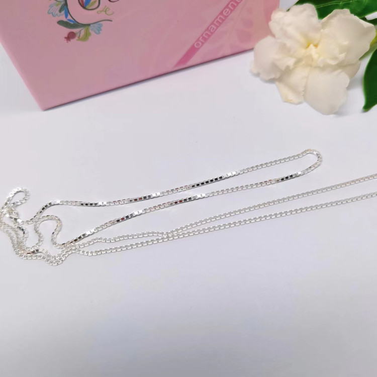 链子足银 足银链子 足银990盒子链 简约大方针式可调节足银项链