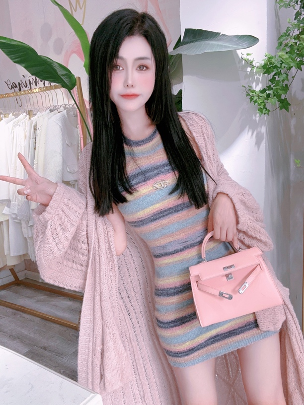 时尚show长款针织开衫慵懒风宽松长袖