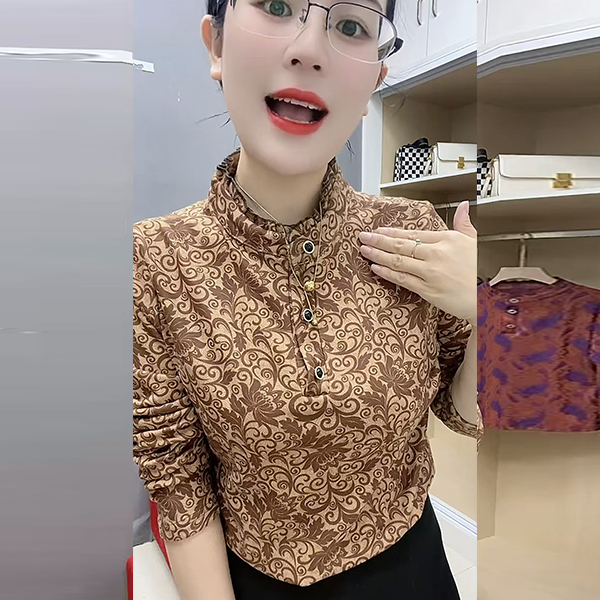 秋冬季打底衫女加绒加厚保暖内搭长袖百搭妈妈装半高领碎花上衣