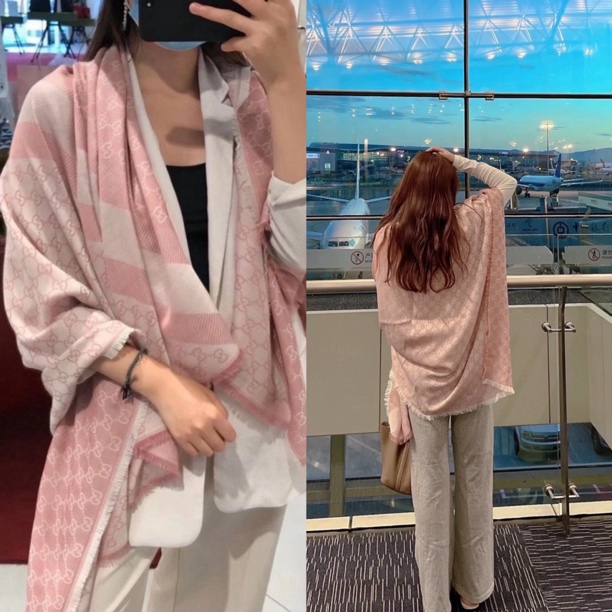 未使用 GUCCI/古驰 老花双面大方巾丝巾围巾披肩 140x140cm 