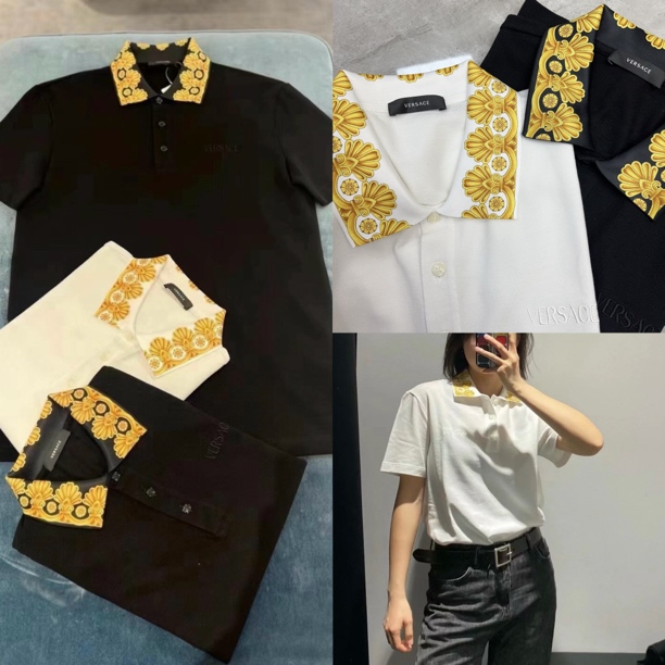 未使用 VERSACE/范思哲 男款刺绣图腾领子短袖polo