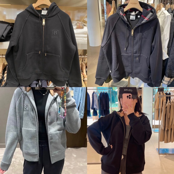 未使用 BURBERRY/博柏利 女款刺绣B标加绒拉链帽衫外套