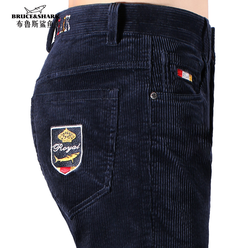 2024秋冬新款男士直筒灯芯绒裤子布鲁斯鲨鱼男厚休闲裤男刺绣长裤