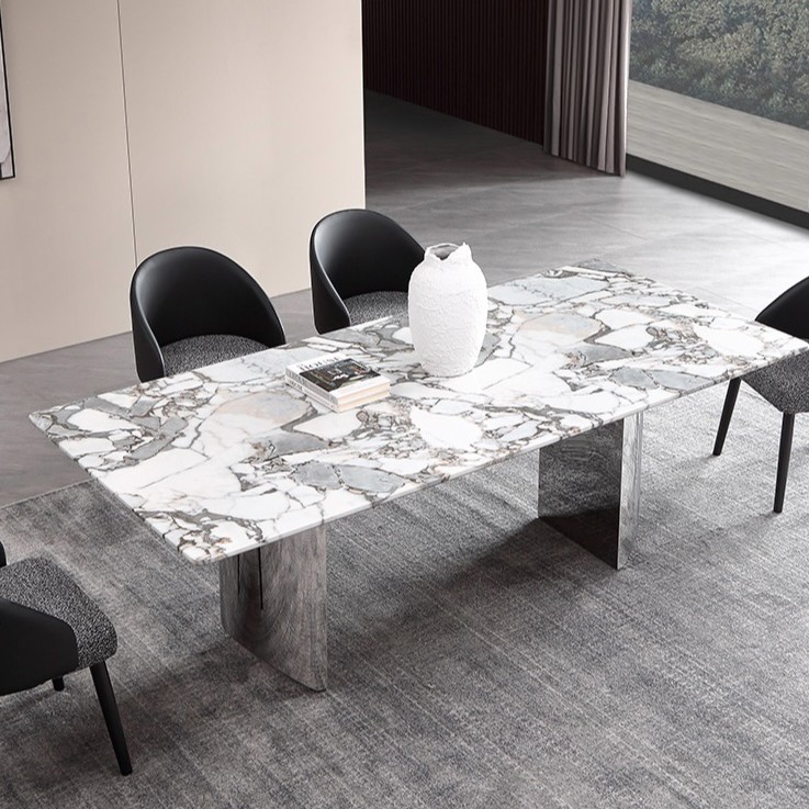 大象白 奢石新款餐桌椅组合现代简约北欧长方形轻奢餐桌家用餐椅