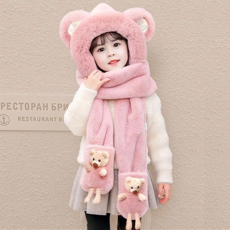 【小扬哥推荐】儿童帽子冬季男女童可爱萌护耳帽围巾手套一体帽小