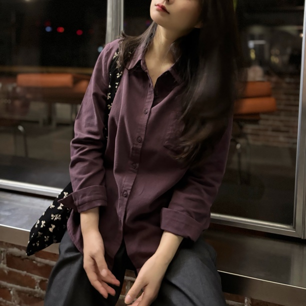 「酱紫」纯色磨毛衬衫女2024秋冬新款打底长袖上衣气质纯棉衬衣开衫