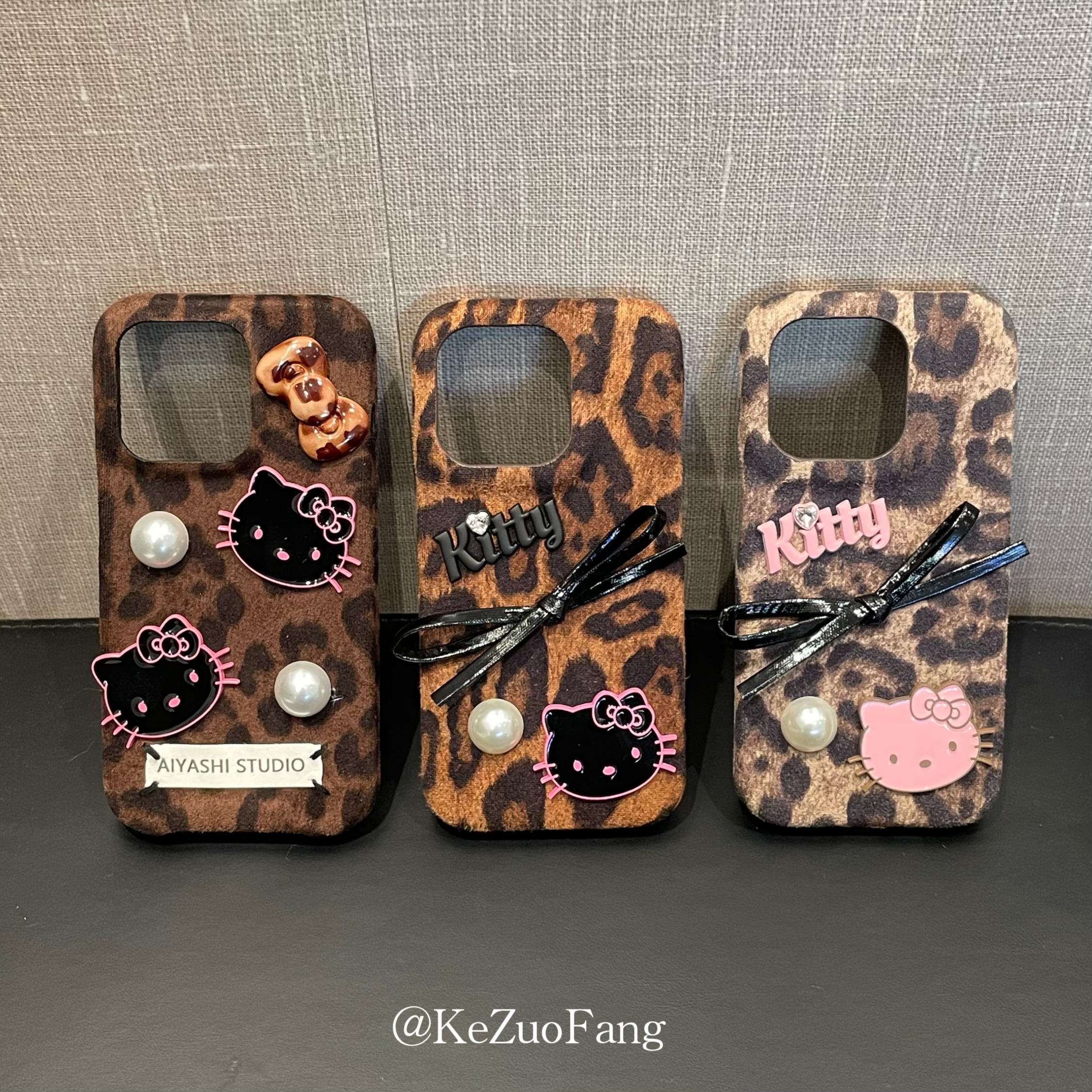 深棕豹纹蝴蝶结猫咪苹果16ProMax手机壳适用iPhone15防摔14/13