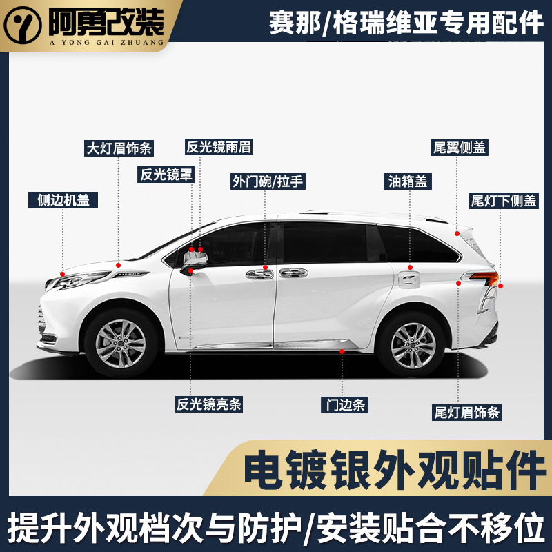 适用丰田sienna赛那饰条塞纳电镀亮银装饰贴格瑞维亚贴件阿勇改装