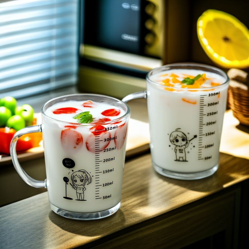 【2只装】带刻度加厚玻璃杯成人儿童早餐喝水冲牛奶粉燕麦杯子家用