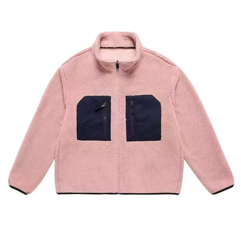 情侣秋冬羊羔立领撞色短款休闲百搭摇粒绒外套 2024624