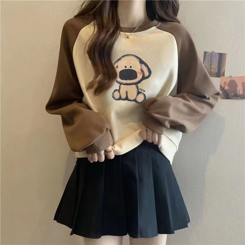 美式复古短款卫衣女秋冬款薄款校园风高档甜辣设计感宽松圆领上衣