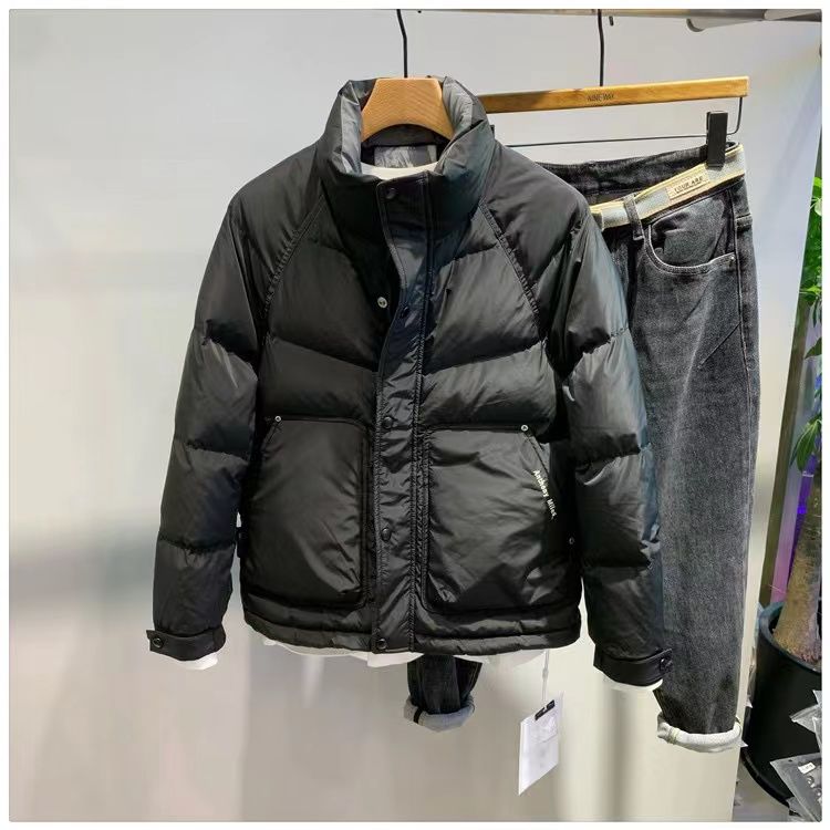 爆款冬季韩版立领拼色短款男士羽绒服潮流时尚修身白鸭绒轻薄外款