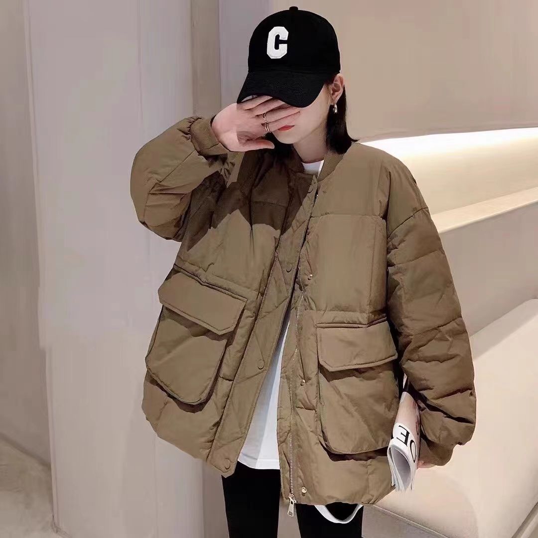 新款欧洲站白鸭绒羽绒服女2023冬韩版宽松短款小个子球服外套