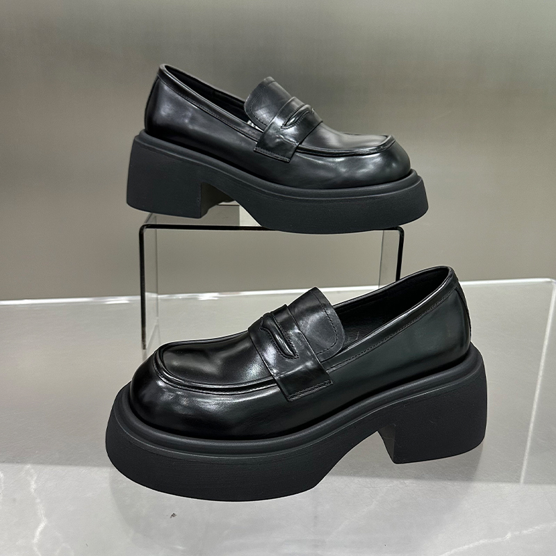 【左右华菲】英伦风商务厚底乐福鞋2025真皮新款百搭黑色一脚蹬皮鞋