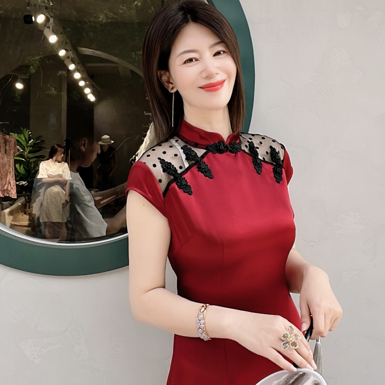 LS8061高端醋酸喜婆婆婚宴装喜妈妈高贵旗袍礼服时尚修身