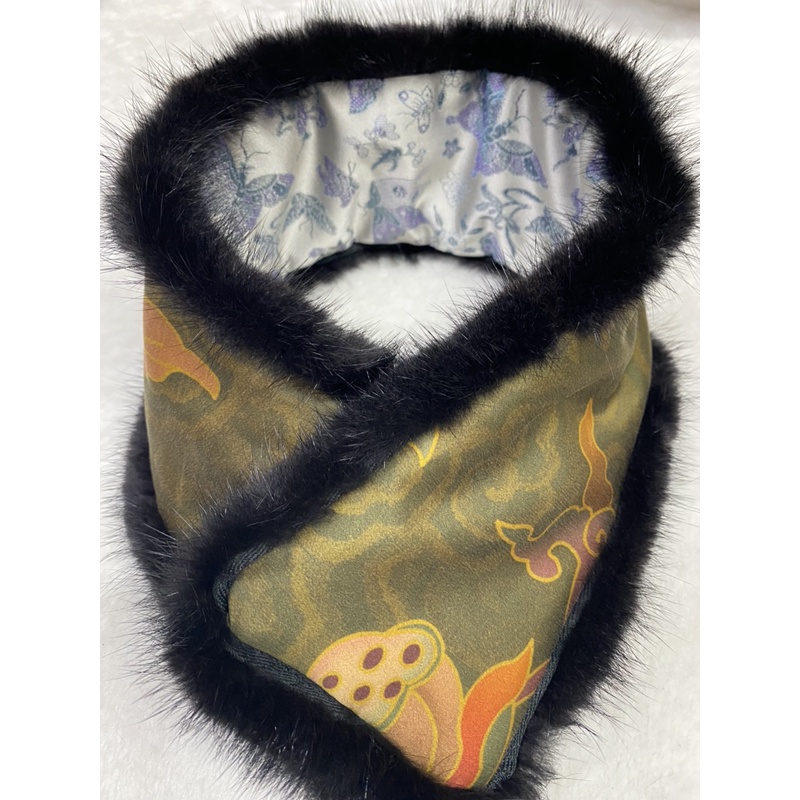 桑蚕丝加厚貂毛韩版冬款中老年围巾国风毛毛领毛绒秋冬保暖围脖