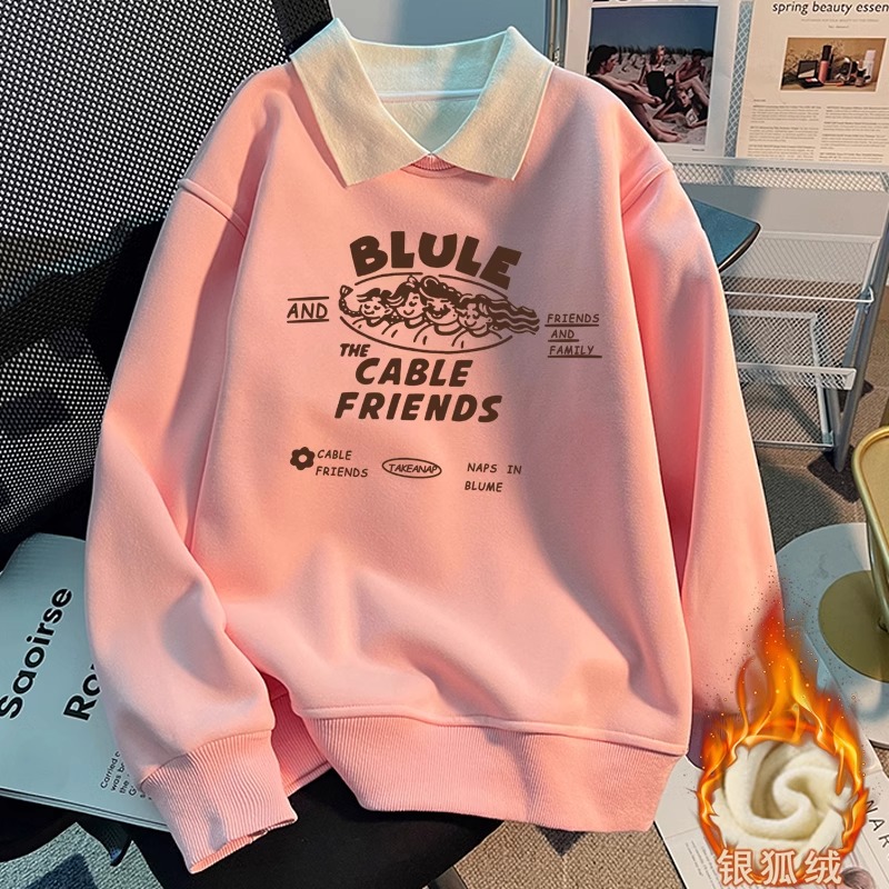 杜拉妮美式复古港味chic大码秋冬Polo领加绒加厚秋冬卫衣女外套