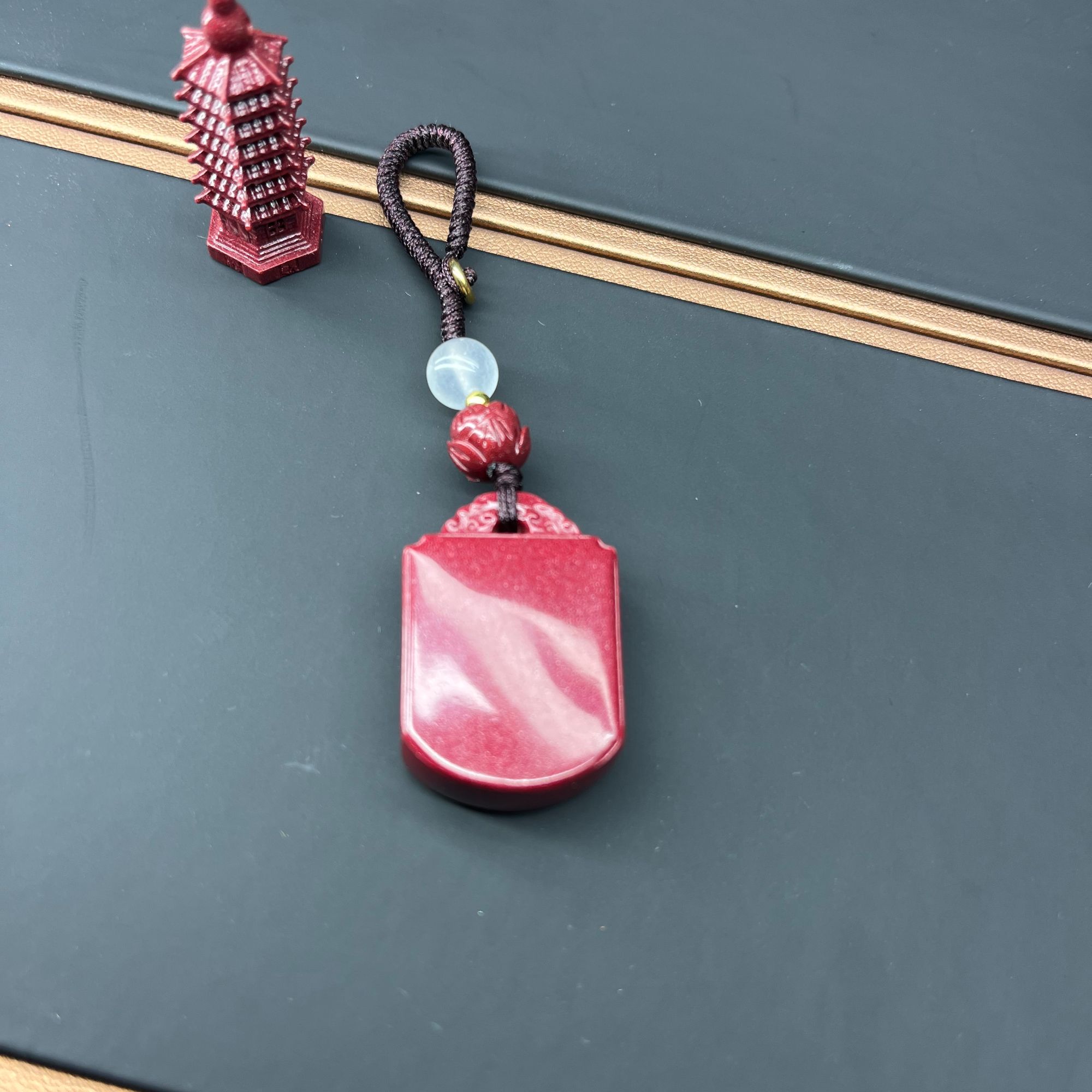 辰砂（处理）无事牌钥匙扣吊坠朱砂