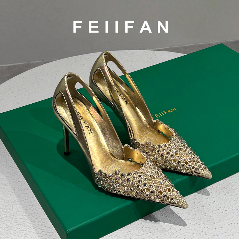 【现货】高跟鞋女2025春秋新款细跟高级感绝美水钻气质百搭单鞋3718