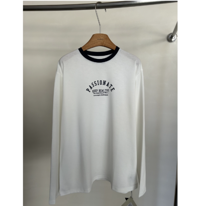 JIUJIU【旧电影】宽松圆领拼接撞色长袖T恤0308