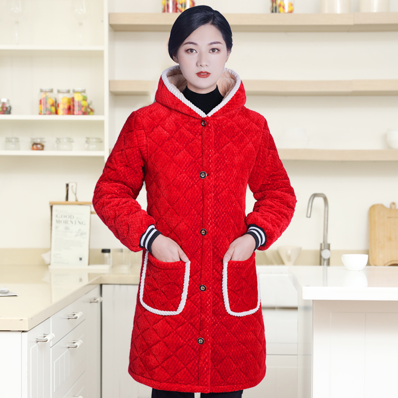 围裙罩衣加绒加厚冬季长袖耐脏工作服时尚外穿女套棉衣成人纽扣款