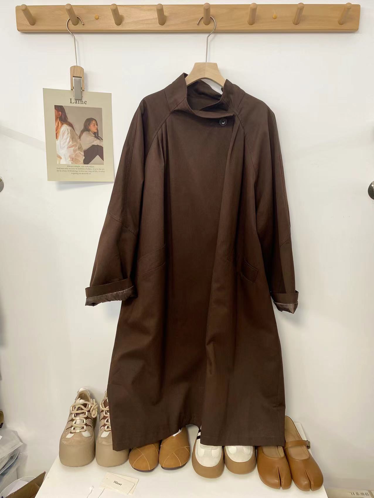 秋冬新品一粒扣长款风衣女2024高级感时尚大衣外套咖色