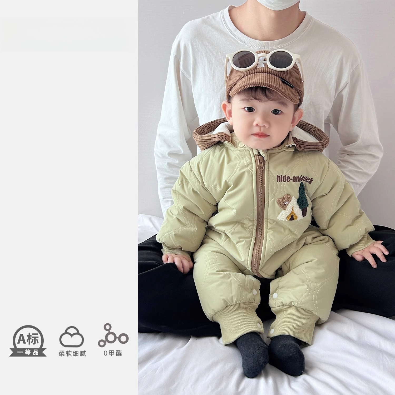 婴儿连体衣冬装夹棉保暖宝宝衣服冬季加厚加绒抱衣外出新生儿棉服