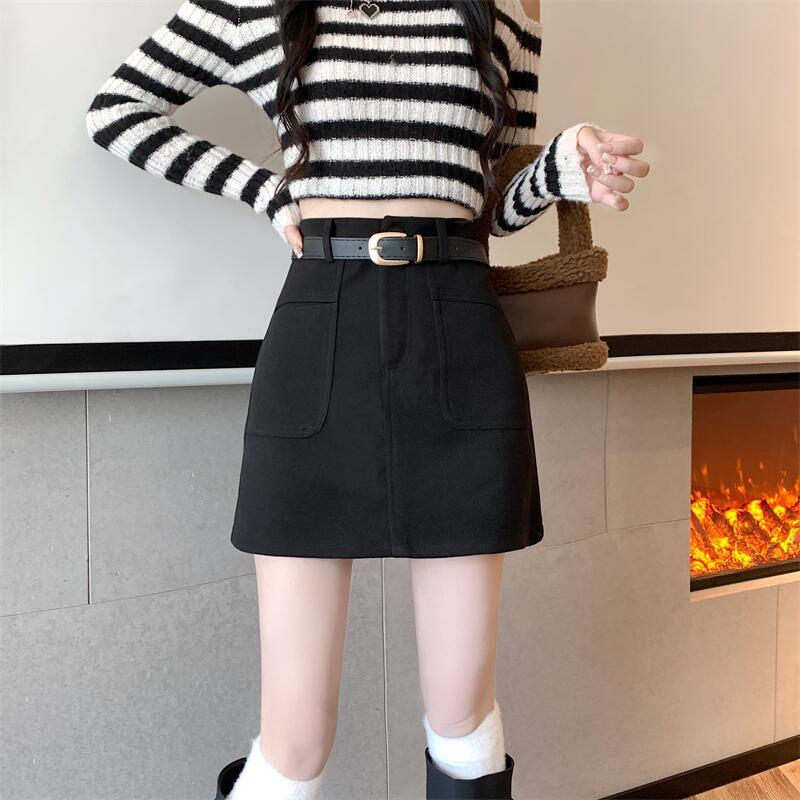 毛呢半身裙女秋冬2024新款小个子高腰显瘦a字时尚百搭包臀裙短裙