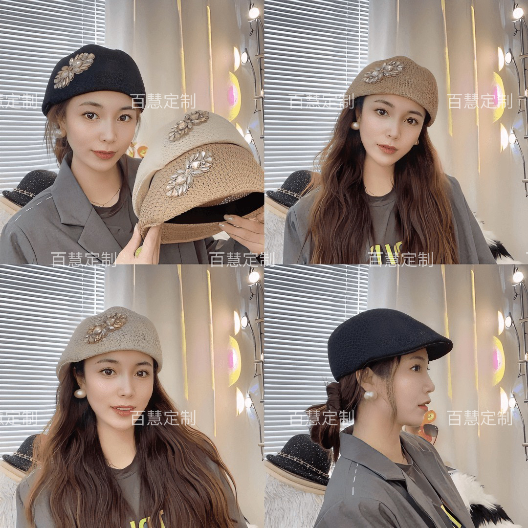 【百慧定制】春夏网眼重工串珠薄款前进帽高品质气质百搭贝雷帽时尚