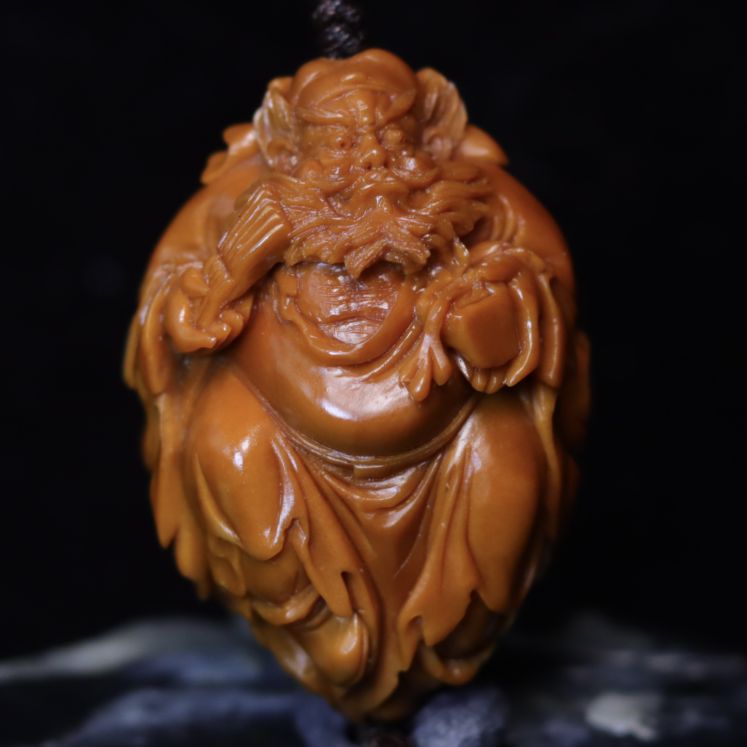 【钟馗】2.35*3.3精品铁核橄榄核雕刻单籽三通项链吊坠文玩手把件