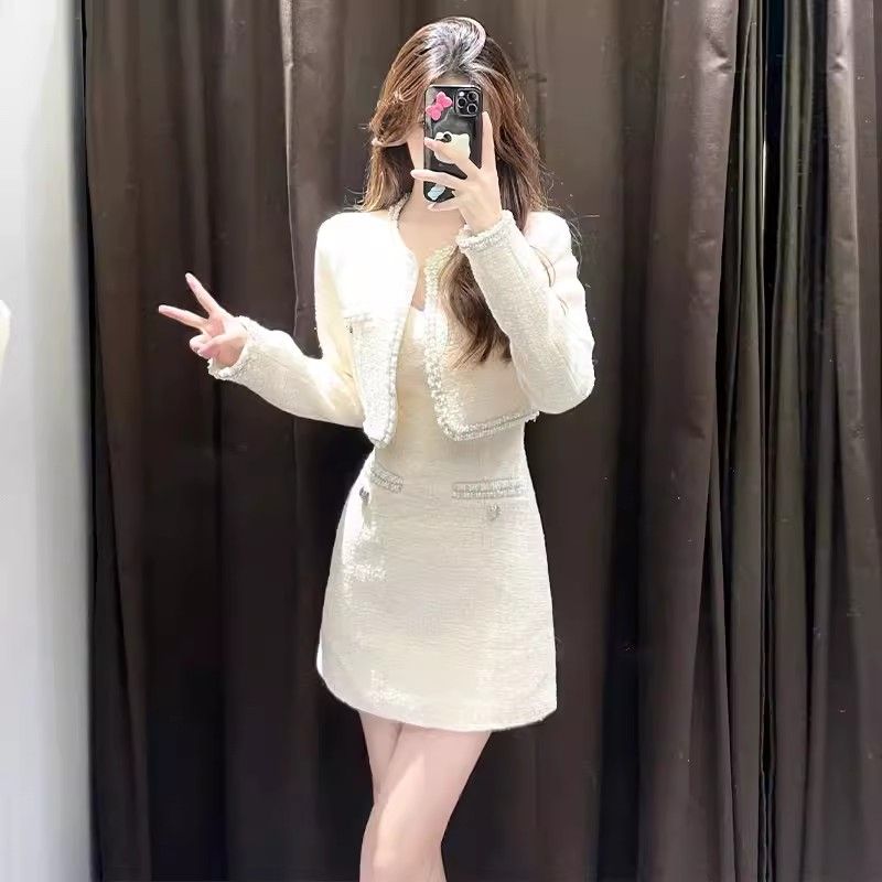 一整套时尚名媛外套连衣裙高级感小洋装两件套小香风套装春装搭配