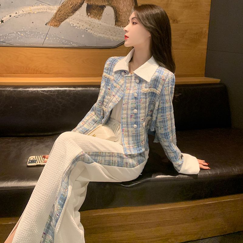 小香风套装女春秋2024年新款时尚洋气高级感减龄上衣阔腿裤两件套