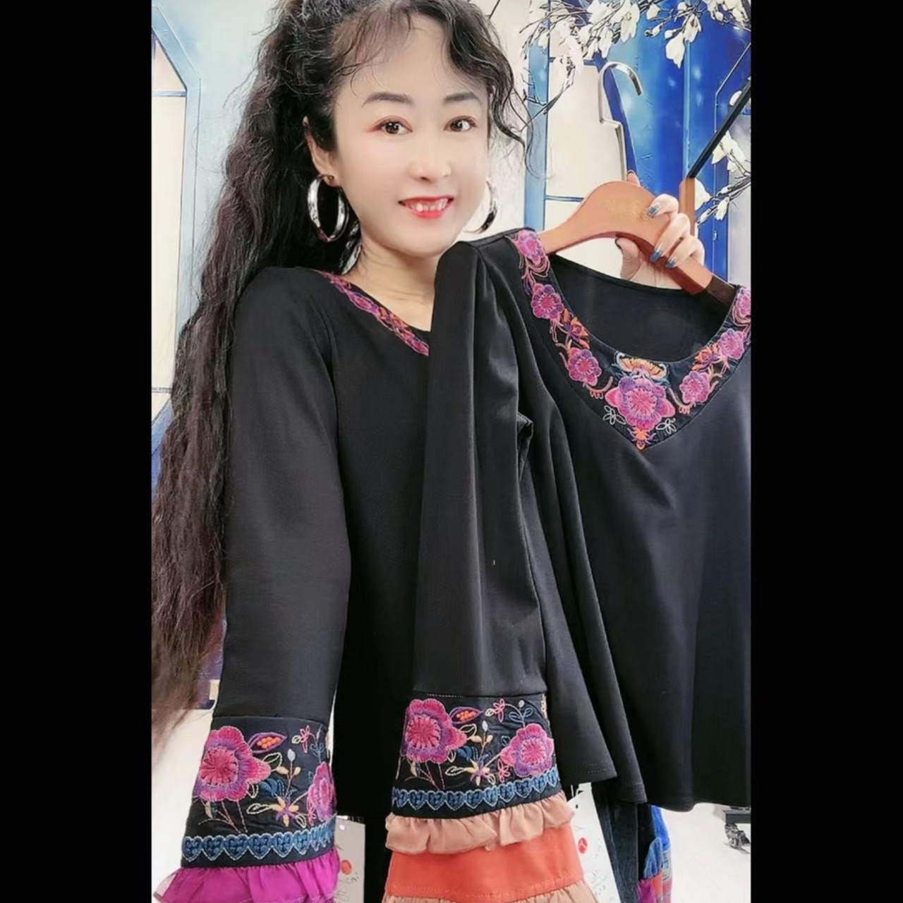 秋冬新款刺绣打底衫上衣汉服中国风唐汉布衣女装绣花民族风Y